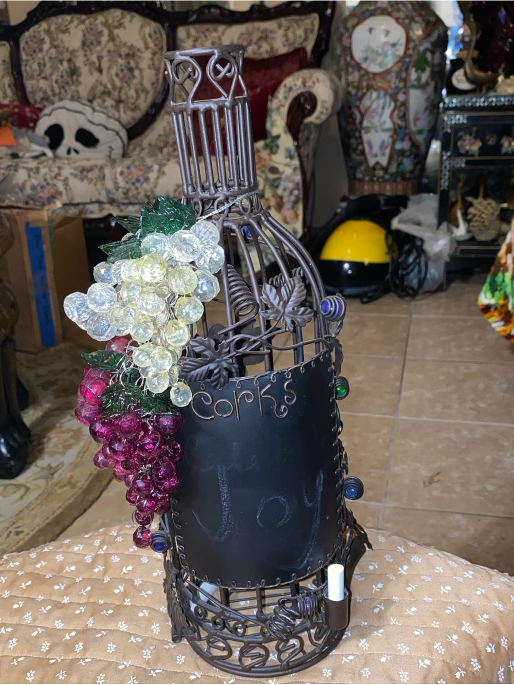 CHALKBOARD METAL WINE BOTTLE CORK CAGE